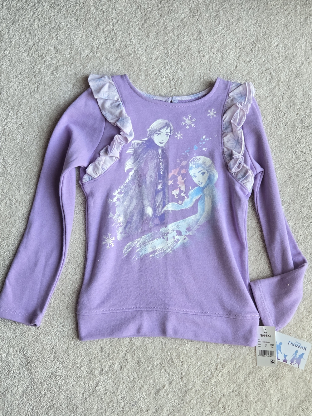 Disney Lavender Frozen Character Ruffle Long-Sleeve Tee New W Tags